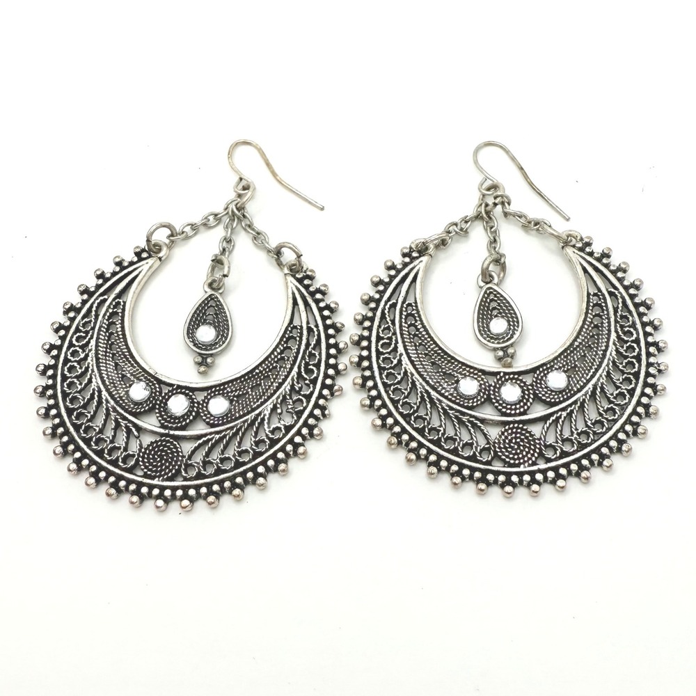 Silver-Tone Antiqued Peacock Dangle Drop Pierced‎ Earrings